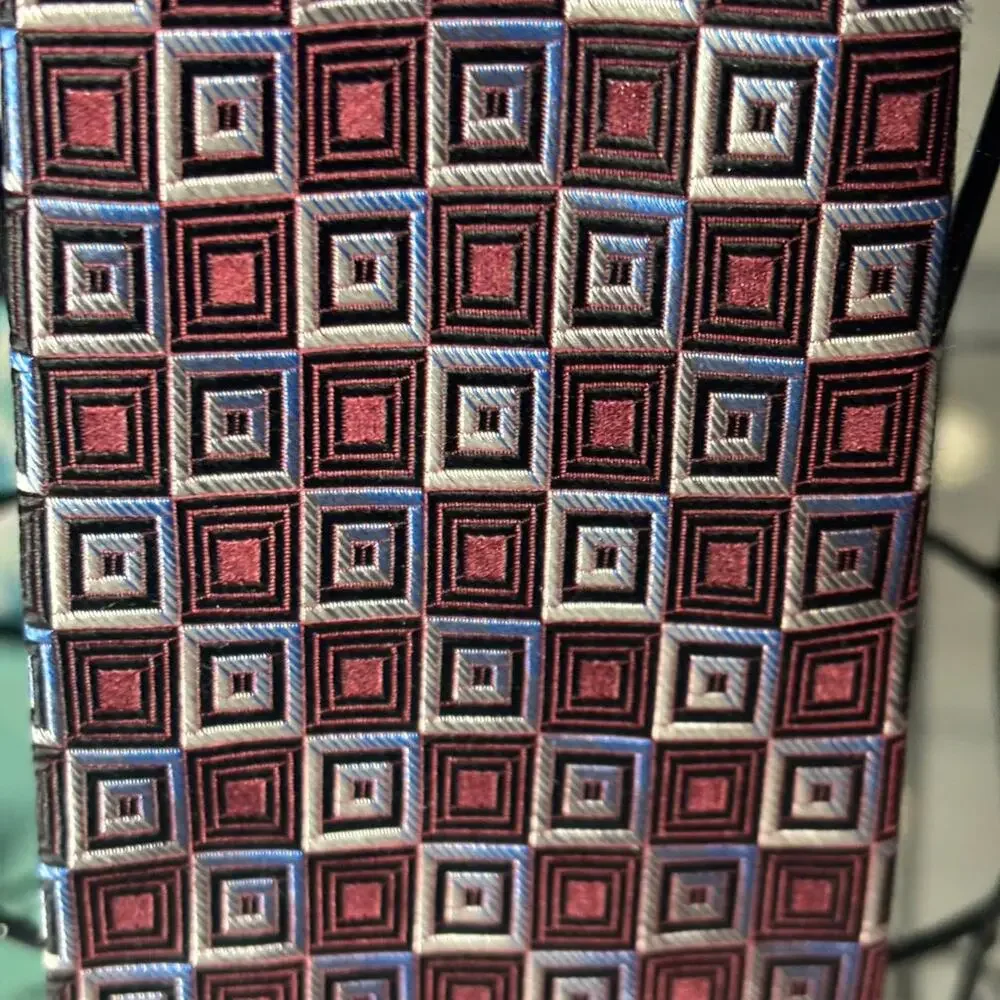 Joseph & Feiss International 100% Silk Geometric Square Tie - Burgundy & White